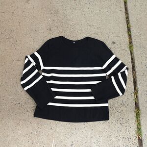 Uniqlo 3D Knit Cotton Sweater Small Black White Striped Crewneck Lifewear Casual